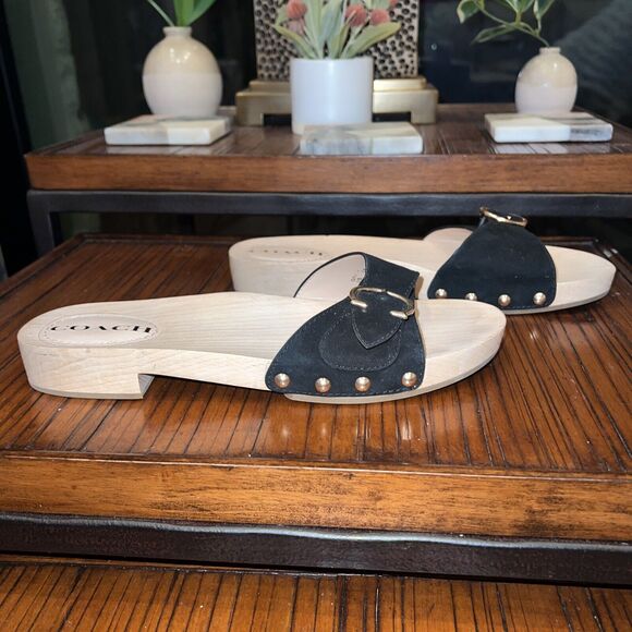 COACH BLEEKER SLIDE SUEDE SANDALS BLACK COLOR SIZE 9 EXCELLENT COMFORTABLE - Picture 6 of 6